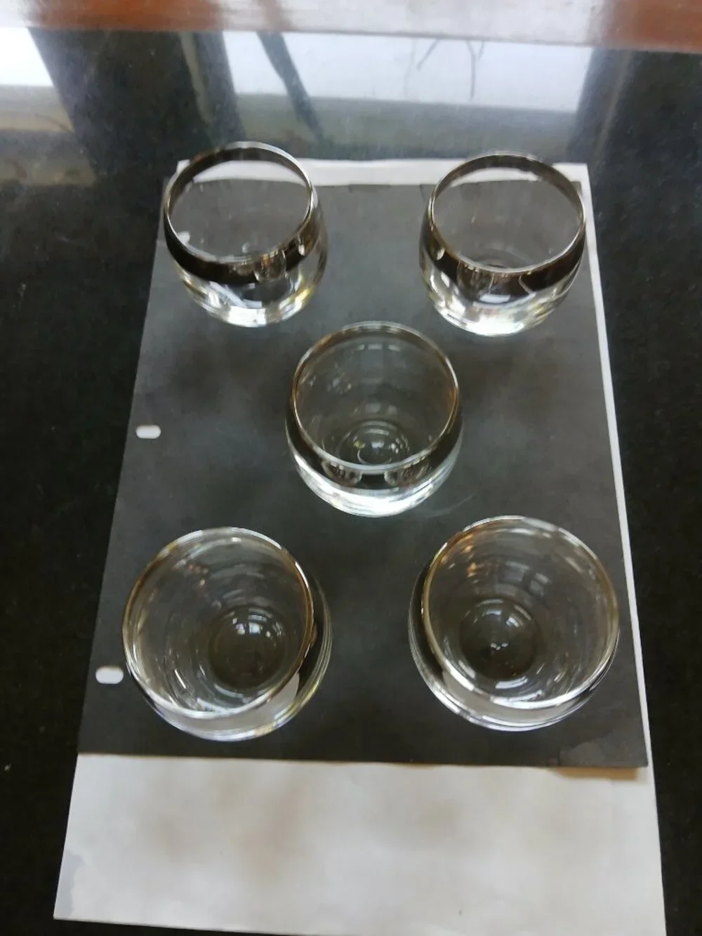 Vintage glass barware roly poly silver band MCM barware  flaws